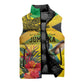 Personalized Black Jamaicans Crocodile Hummingbird Sleeveless Puffer Jacket Tropical Flowers Grunge Flag