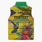 Personalized Black Jamaicans Crocodile Hummingbird Sleeveless Puffer Jacket Tropical Flowers Grunge Flag