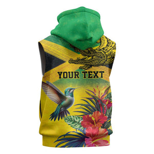 Personalized Black Jamaicans Crocodile Hummingbird Sleeveless Zip Hoodie Tropical Flowers Grunge Flag - African Pride