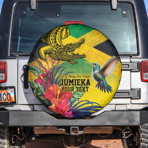 Personalized Black Jamaicans Crocodile Hummingbird Spare Tire Cover Tropical Flowers Grunge Flag - African Pride