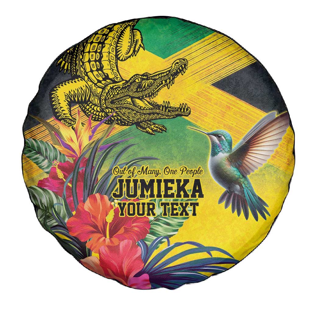 Personalized Black Jamaicans Crocodile Hummingbird Spare Tire Cover Tropical Flowers Grunge Flag - African Pride