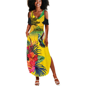 Personalized Black Jamaicans Crocodile Hummingbird Summer Maxi Dress Tropical Flowers Grunge Flag - African Pride