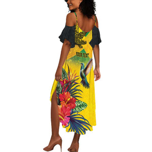 Personalized Black Jamaicans Crocodile Hummingbird Summer Maxi Dress Tropical Flowers Grunge Flag - African Pride