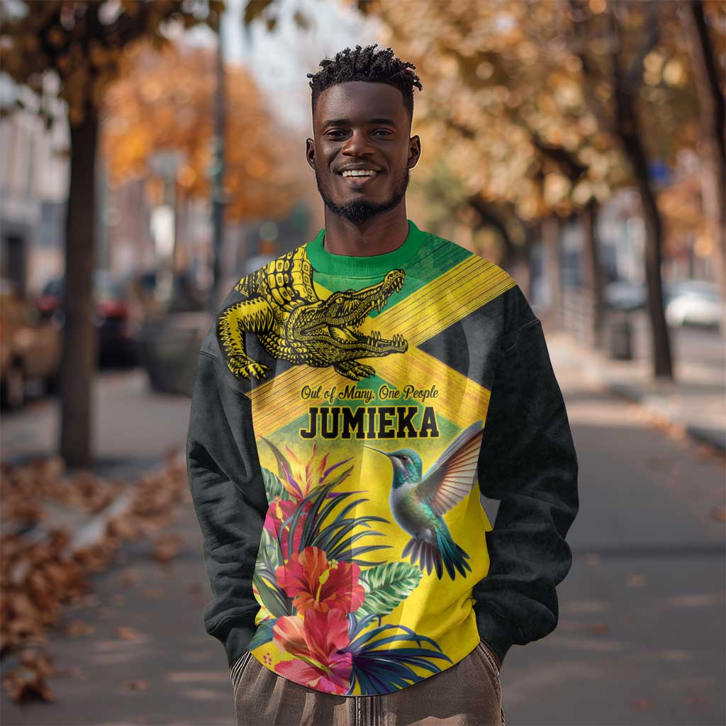 Personalized Black Jamaicans Crocodile Hummingbird Sweatshirt Tropical Flowers Grunge Flag - African Pride