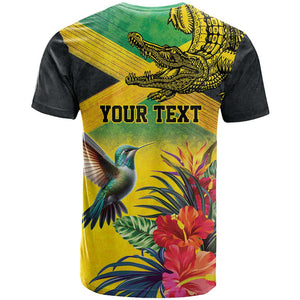 Personalized Black Jamaicans Crocodile Hummingbird T shirt Tropical Flowers Grunge Flag - African Pride