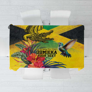 Personalized Black Jamaicans Crocodile Hummingbird Tablecloth Tropical Flowers Grunge Flag - African Pride