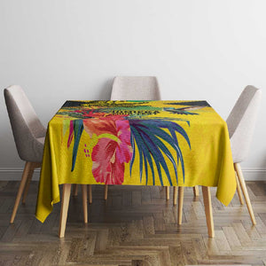 Personalized Black Jamaicans Crocodile Hummingbird Tablecloth Tropical Flowers Grunge Flag - African Pride