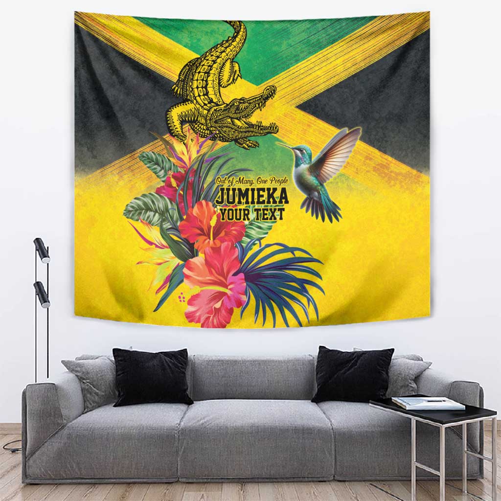 Personalized Black Jamaicans Crocodile Hummingbird Tapestry Tropical Flowers Grunge Flag - African Pride