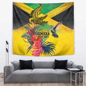 Personalized Black Jamaicans Crocodile Hummingbird Tapestry Tropical Flowers Grunge Flag - African Pride