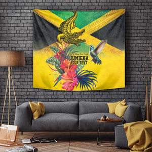 Personalized Black Jamaicans Crocodile Hummingbird Tapestry Tropical Flowers Grunge Flag - African Pride