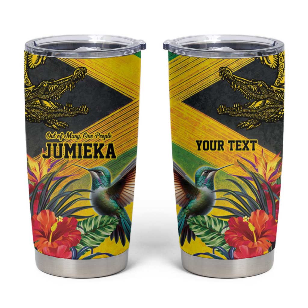 Personalized Black Jamaicans Crocodile Hummingbird Tumbler Cup Tropical Flowers Grunge Flag - African Pride