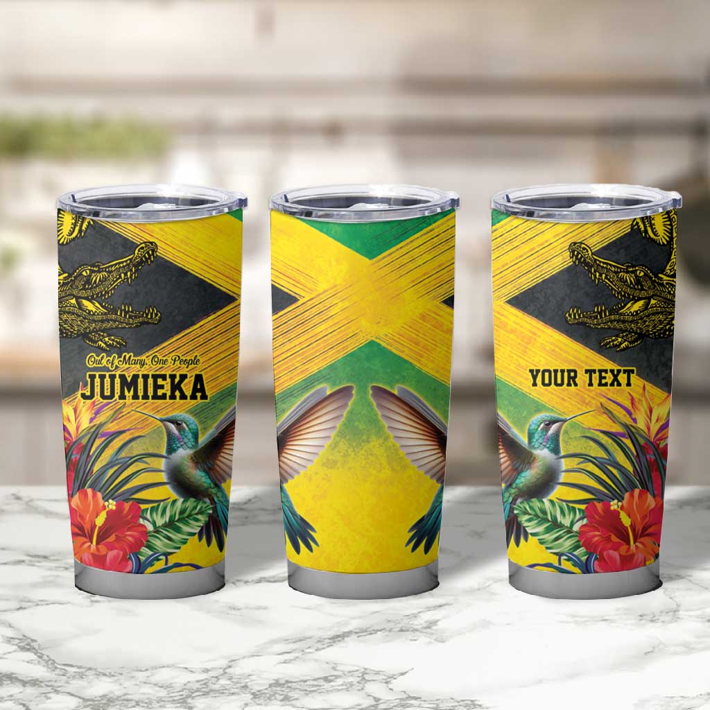 Personalized Black Jamaicans Crocodile Hummingbird Tumbler Cup Tropical Flowers Grunge Flag - African Pride