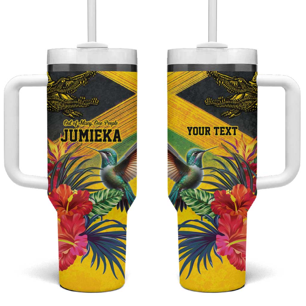 Personalized Black Jamaicans Crocodile Hummingbird Tumbler With Handle Tropical Flowers Grunge Flag - African Pride