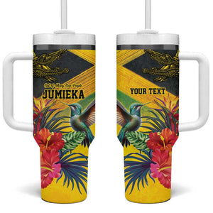 Personalized Black Jamaicans Crocodile Hummingbird Tumbler With Handle Tropical Flowers Grunge Flag - African Pride