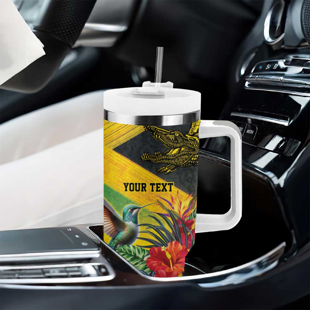 Personalized Black Jamaicans Crocodile Hummingbird Tumbler With Handle Tropical Flowers Grunge Flag - African Pride