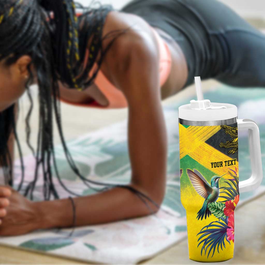 Personalized Black Jamaicans Crocodile Hummingbird Tumbler With Handle Tropical Flowers Grunge Flag - African Pride