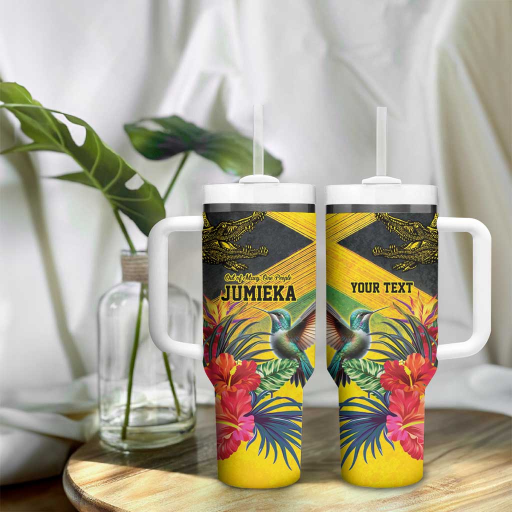 Personalized Black Jamaicans Crocodile Hummingbird Tumbler With Handle Tropical Flowers Grunge Flag - African Pride