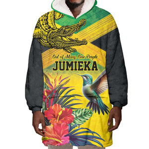 Personalized Black Jamaicans Crocodile Hummingbird Wearable Blanket Hoodie Tropical Flowers Grunge Flag - African Pride