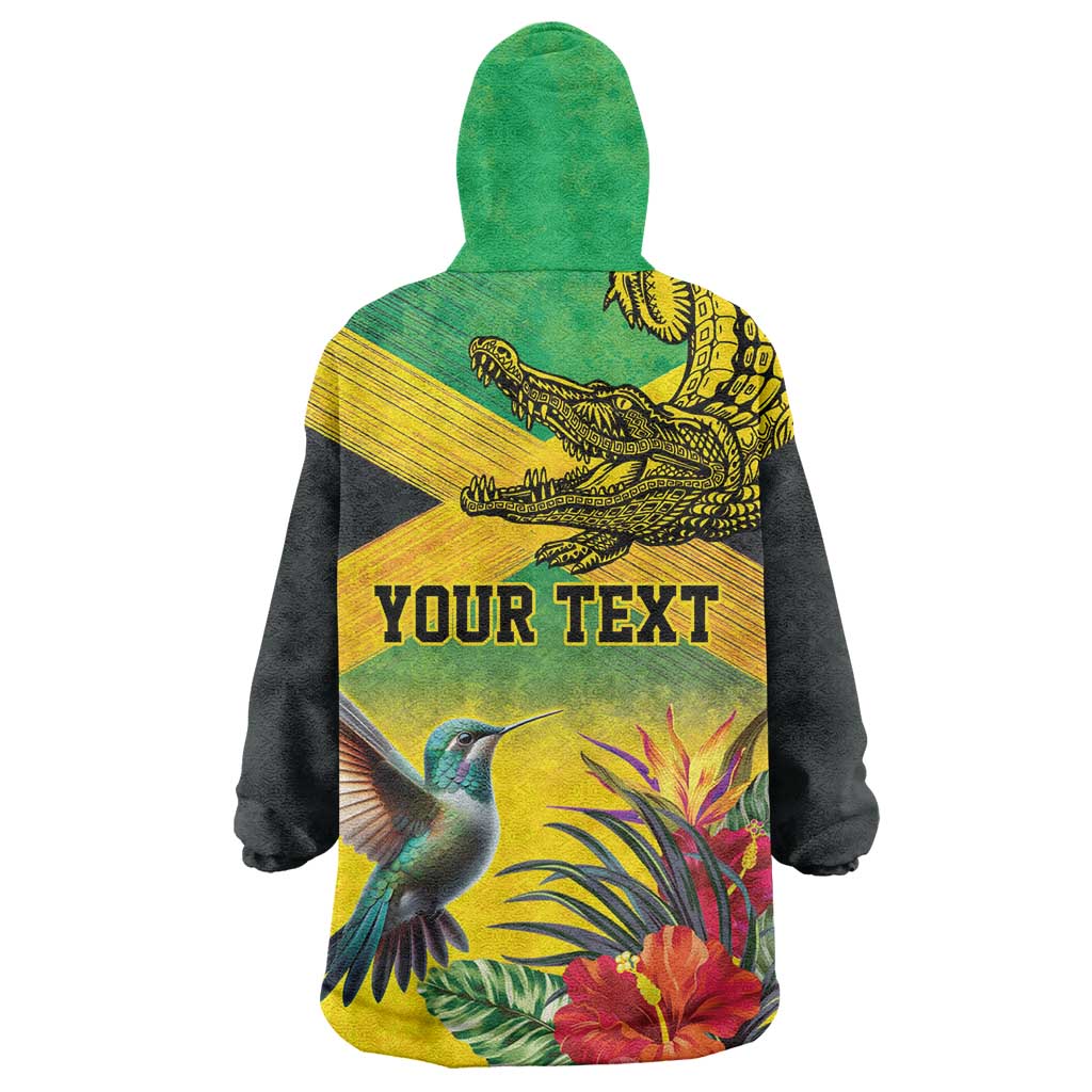 Personalized Black Jamaicans Crocodile Hummingbird Wearable Blanket Hoodie Tropical Flowers Grunge Flag - African Pride