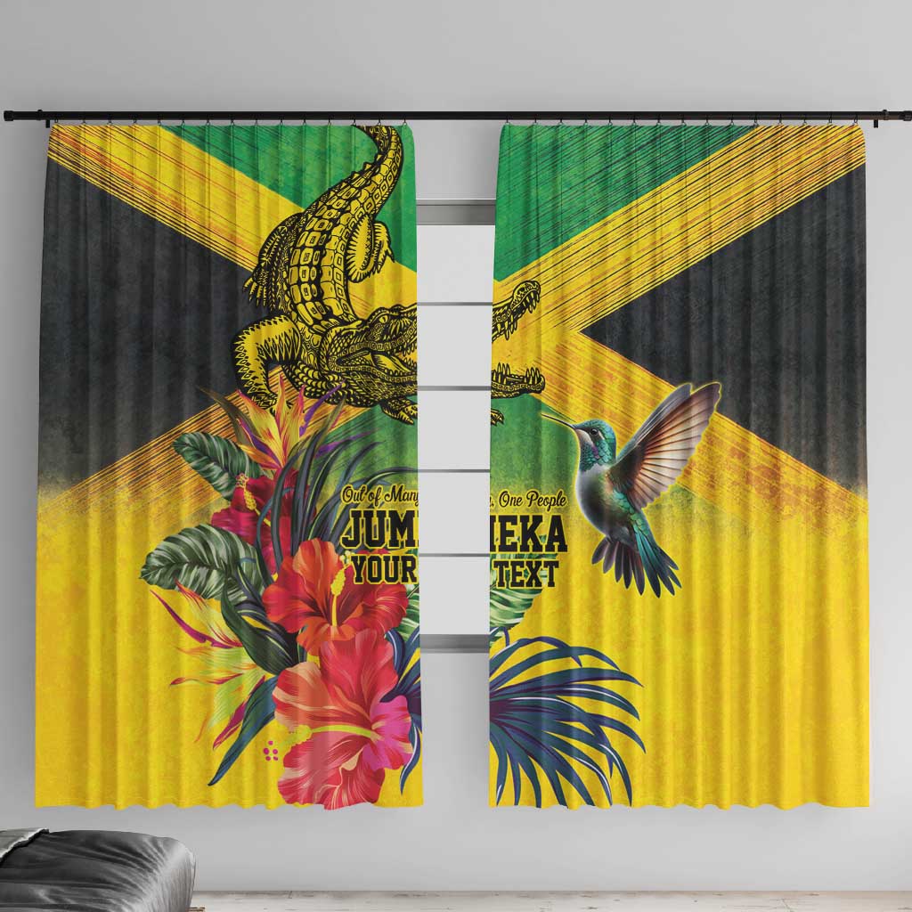 Personalized Black Jamaicans Crocodile Hummingbird Window Curtain Tropical Flowers Grunge Flag - African Pride