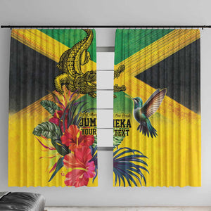 Personalized Black Jamaicans Crocodile Hummingbird Window Curtain Tropical Flowers Grunge Flag - African Pride