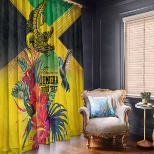Personalized Black Jamaicans Crocodile Hummingbird Window Curtain Tropical Flowers Grunge Flag - African Pride