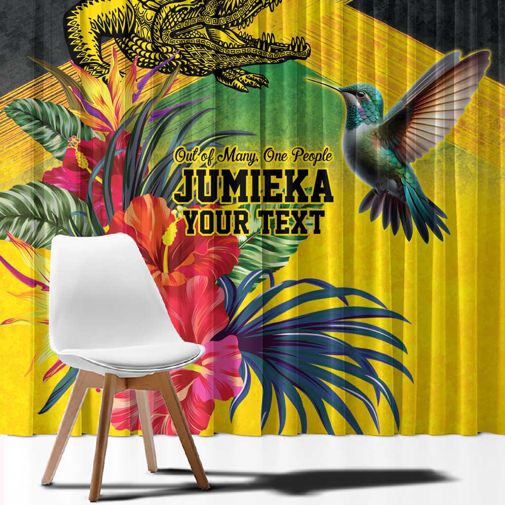 Personalized Black Jamaicans Crocodile Hummingbird Window Curtain Tropical Flowers Grunge Flag - African Pride