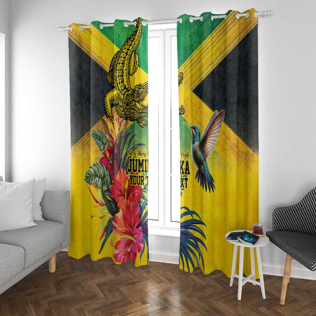 Personalized Black Jamaicans Crocodile Hummingbird Window Curtain Tropical Flowers Grunge Flag - African Pride