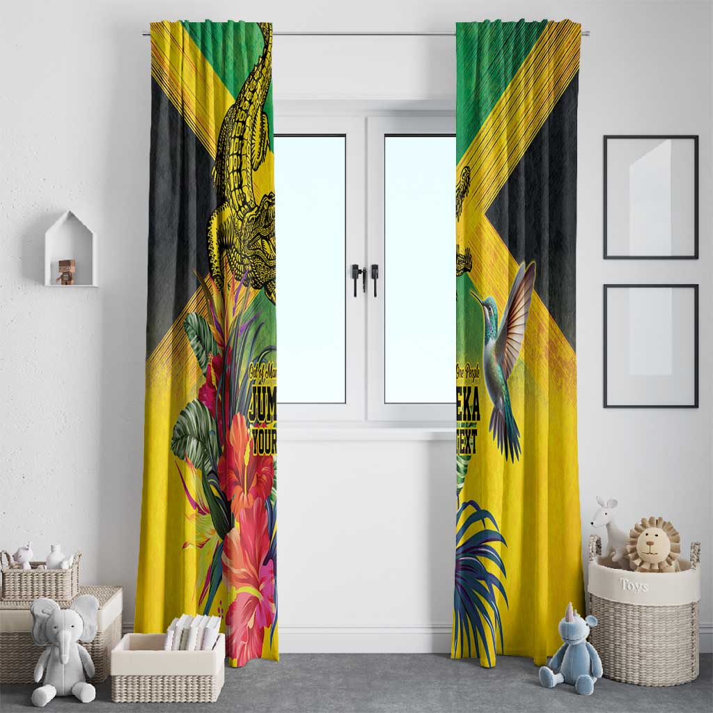 Personalized Black Jamaicans Crocodile Hummingbird Window Curtain Tropical Flowers Grunge Flag - African Pride