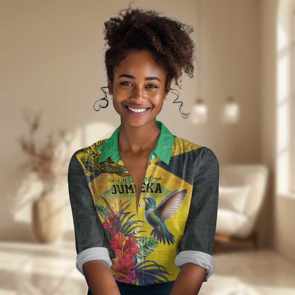 Personalized Black Jamaicans Crocodile Hummingbird Women Casual Shirt Tropical Flowers Grunge Flag - African Pride