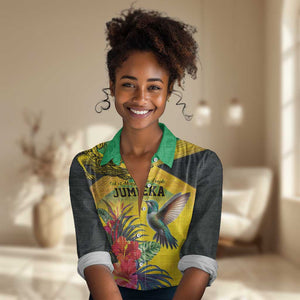 Personalized Black Jamaicans Crocodile Hummingbird Women Casual Shirt Tropical Flowers Grunge Flag - African Pride