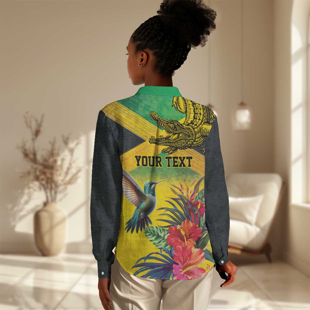 Personalized Black Jamaicans Crocodile Hummingbird Women Casual Shirt Tropical Flowers Grunge Flag - African Pride
