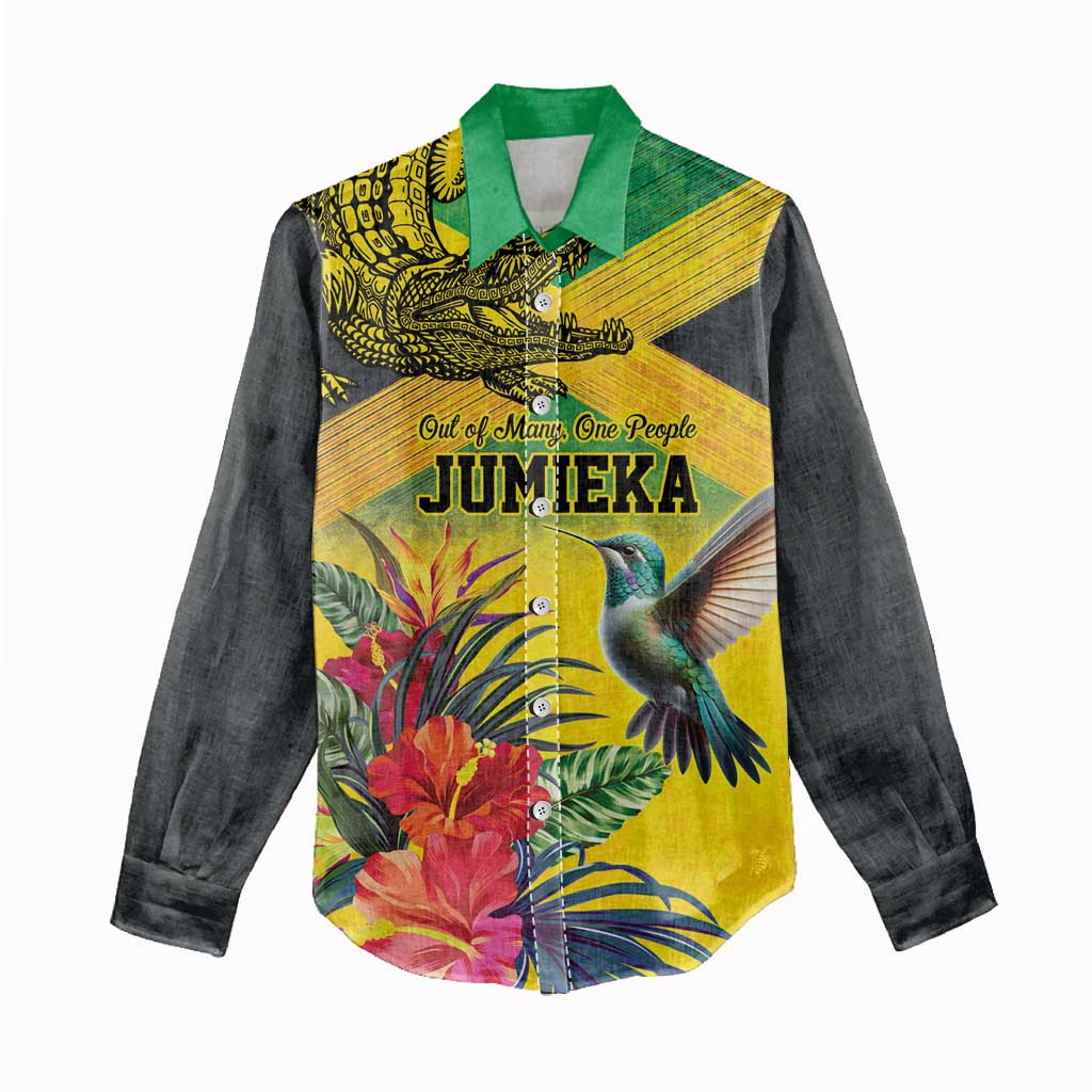 Personalized Black Jamaicans Crocodile Hummingbird Women Casual Shirt Tropical Flowers Grunge Flag - African Pride