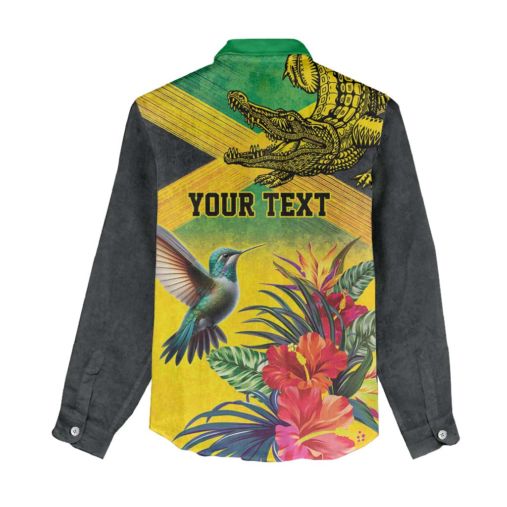 Personalized Black Jamaicans Crocodile Hummingbird Women Casual Shirt Tropical Flowers Grunge Flag - African Pride