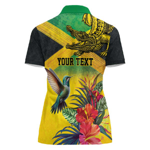 Personalized Black Jamaicans Crocodile Hummingbird Women Polo Shirt Tropical Flowers Grunge Flag - African Pride