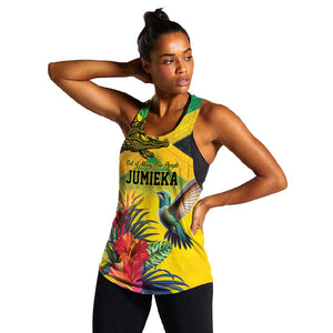 Personalized Black Jamaicans Crocodile Hummingbird Women Racerback Tank Tropical Flowers Grunge Flag - African Pride