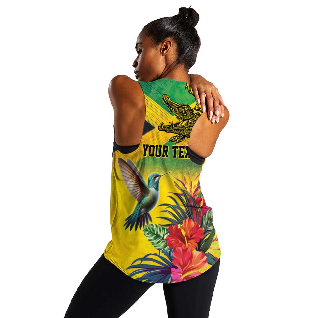 Personalized Black Jamaicans Crocodile Hummingbird Women Racerback Tank Tropical Flowers Grunge Flag - African Pride