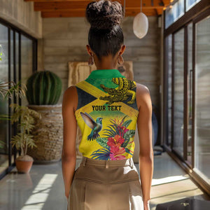 Personalized Black Jamaicans Crocodile Hummingbird Women Sleeveless Polo Shirt Tropical Flowers Grunge Flag - African Pride