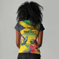 Personalized Black Jamaicans Crocodile Hummingbird Women V-Neck T-Shirt Tropical Flowers Grunge Flag - African Pride