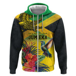 Personalized Black Jamaicans Crocodile Hummingbird Zip Hoodie Tropical Flowers Grunge Flag - African Pride
