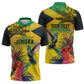 Personalized Black Jamaicans Crocodile Hummingbird Zipper Polo Shirt Tropical Flowers Grunge Flag