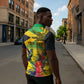 Personalized Black Jamaicans Crocodile Hummingbird Zipper Polo Shirt Tropical Flowers Grunge Flag