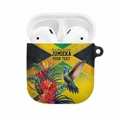 Personalized Black Jamaicans Hummingbird AirPods Case Tropical Flowers Grunge Flag