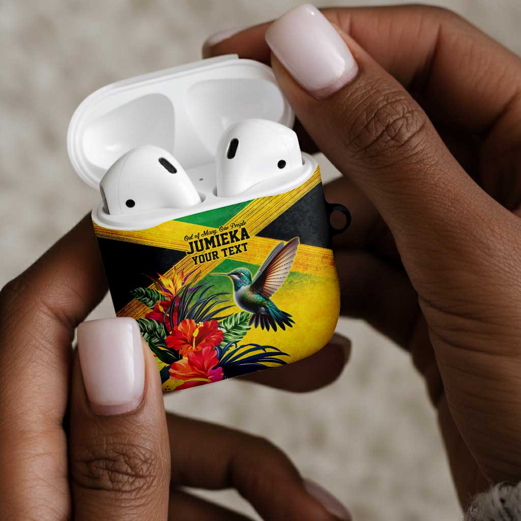 Personalized Black Jamaicans Hummingbird AirPods Case Tropical Flowers Grunge Flag