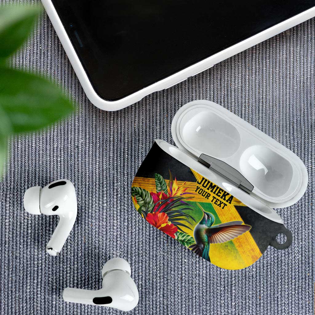Personalized Black Jamaicans Hummingbird AirPods Case Tropical Flowers Grunge Flag
