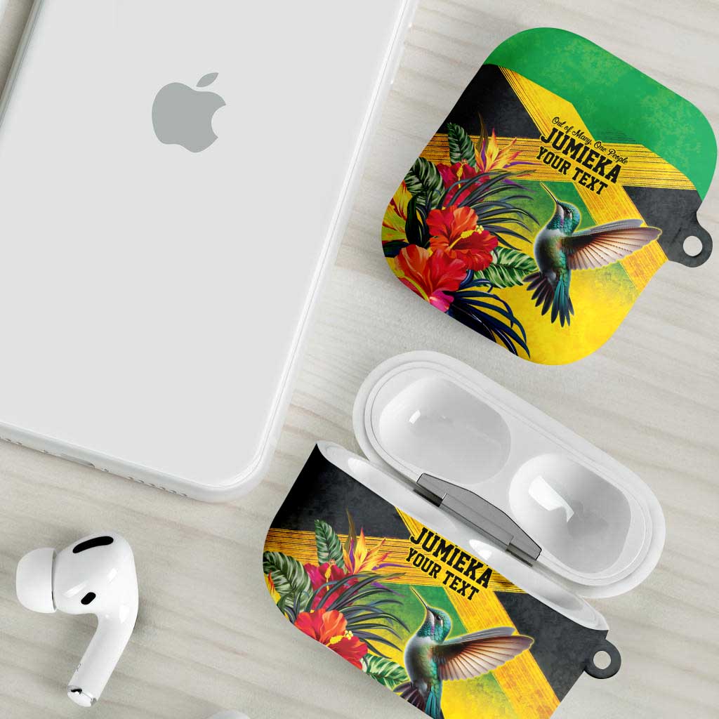 Personalized Black Jamaicans Hummingbird AirPods Case Tropical Flowers Grunge Flag