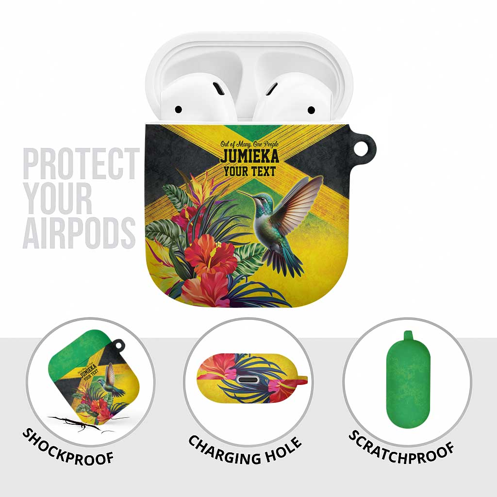 Personalized Black Jamaicans Hummingbird AirPods Case Tropical Flowers Grunge Flag