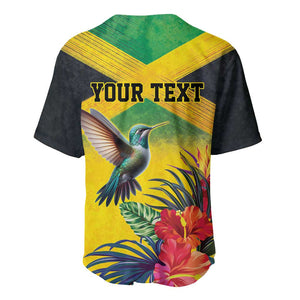 Personalized Black Jamaicans Hummingbird Baseball Jersey Tropical Flowers Grunge Flag - African Pride
