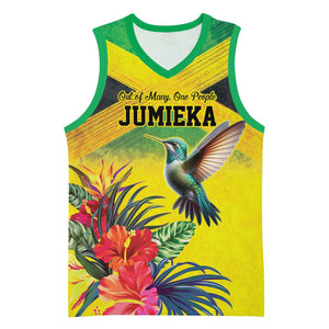 Personalized Black Jamaicans Hummingbird Basketball Jersey Tropical Flowers Grunge Flag - African Pride
