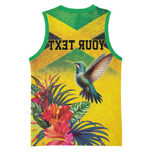 Personalized Black Jamaicans Hummingbird Basketball Jersey Tropical Flowers Grunge Flag - African Pride